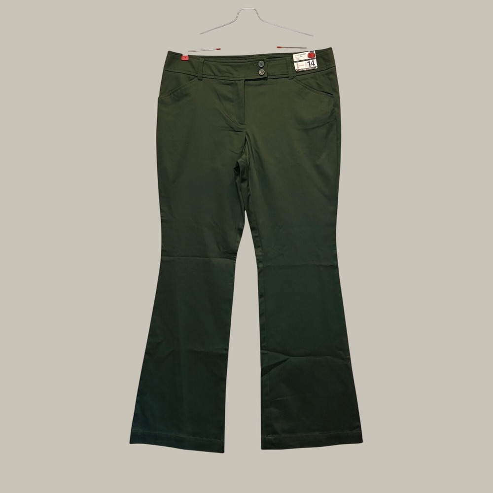 New York & Company Studio Stretch Pants Women 14 Tall Green Fit Flare Midtown